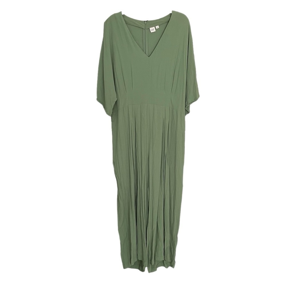 GAP Short Sleeve V-Neck Wide Leg One Piece Jumpsuit Green 18